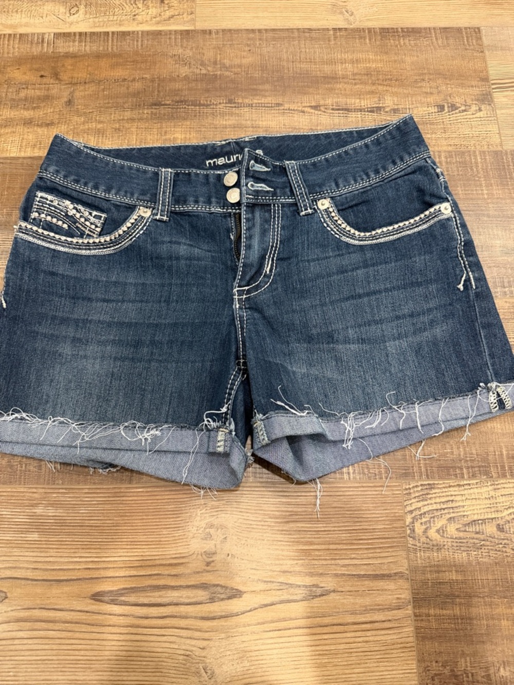 Maurices Dark Blue Frayed Cuffed Denim Shorts
